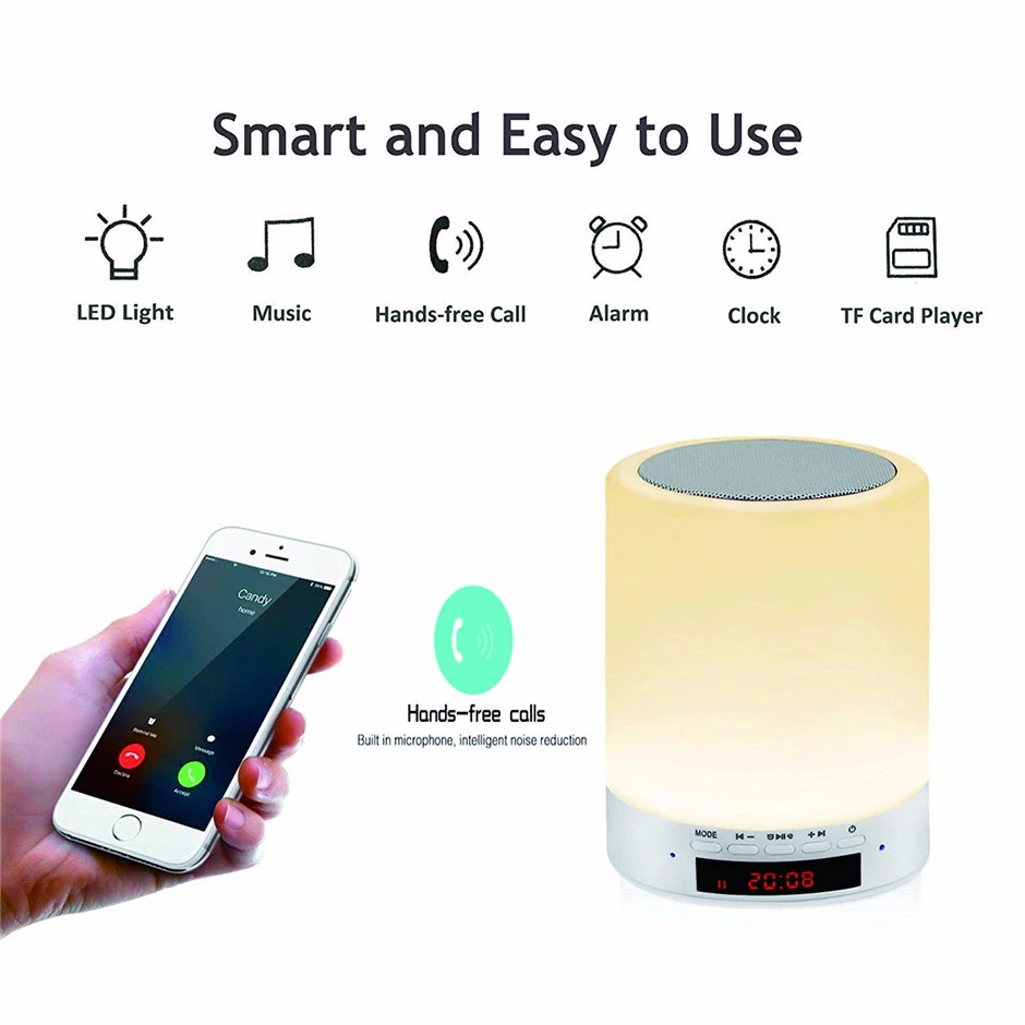 Беспроводной Bluetooth музыкальный динамик с сенсорным управлением RGB Диммируемый