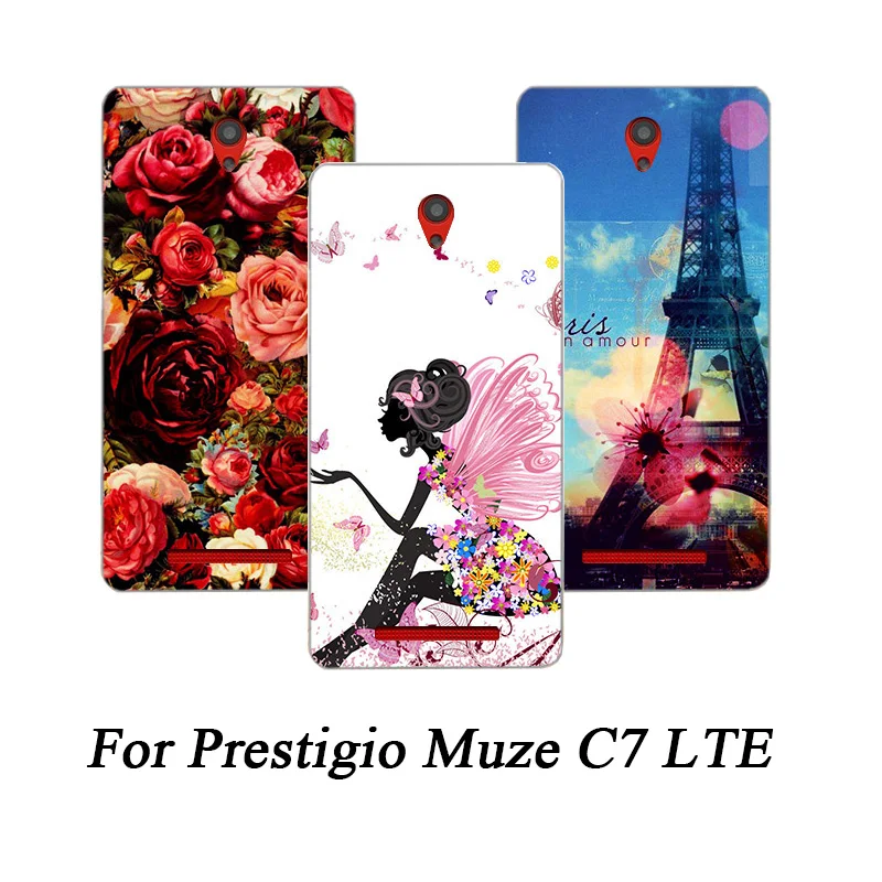 Чехол для Prestigio Muze C7 LTE с рисунком цветов животных и Эйфелевой башни окрашенные