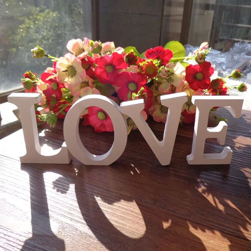 1set White Wooden English Letters Alphabet Word &quotLove&quot Standing Craft Ornaments DIY Personality Wedding Party Decoration | Дом и сад