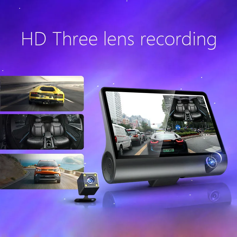 4 дюймов Full HD 1080p Dash Cam камера заднего вида три объектива Автомобильный dvr