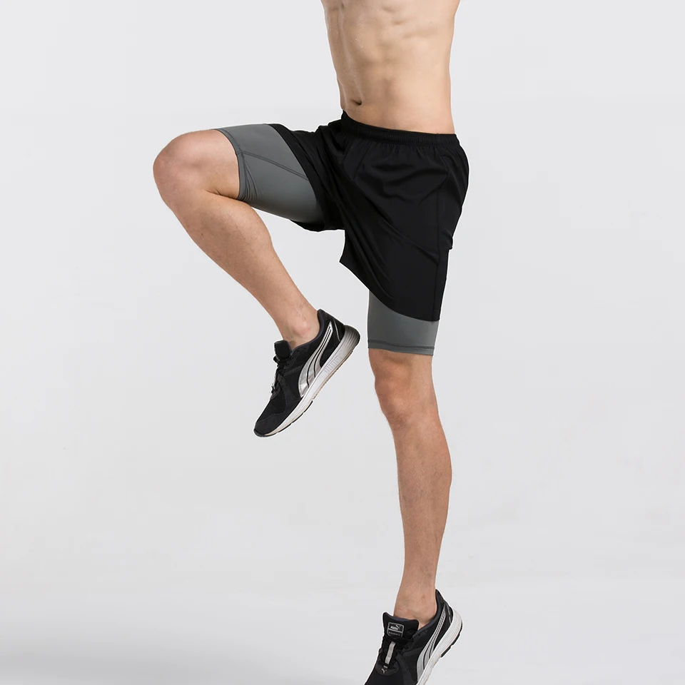 Мужские компрессионные черные тканые шорты 2 в 1 с внутренней подкладкой дышащие