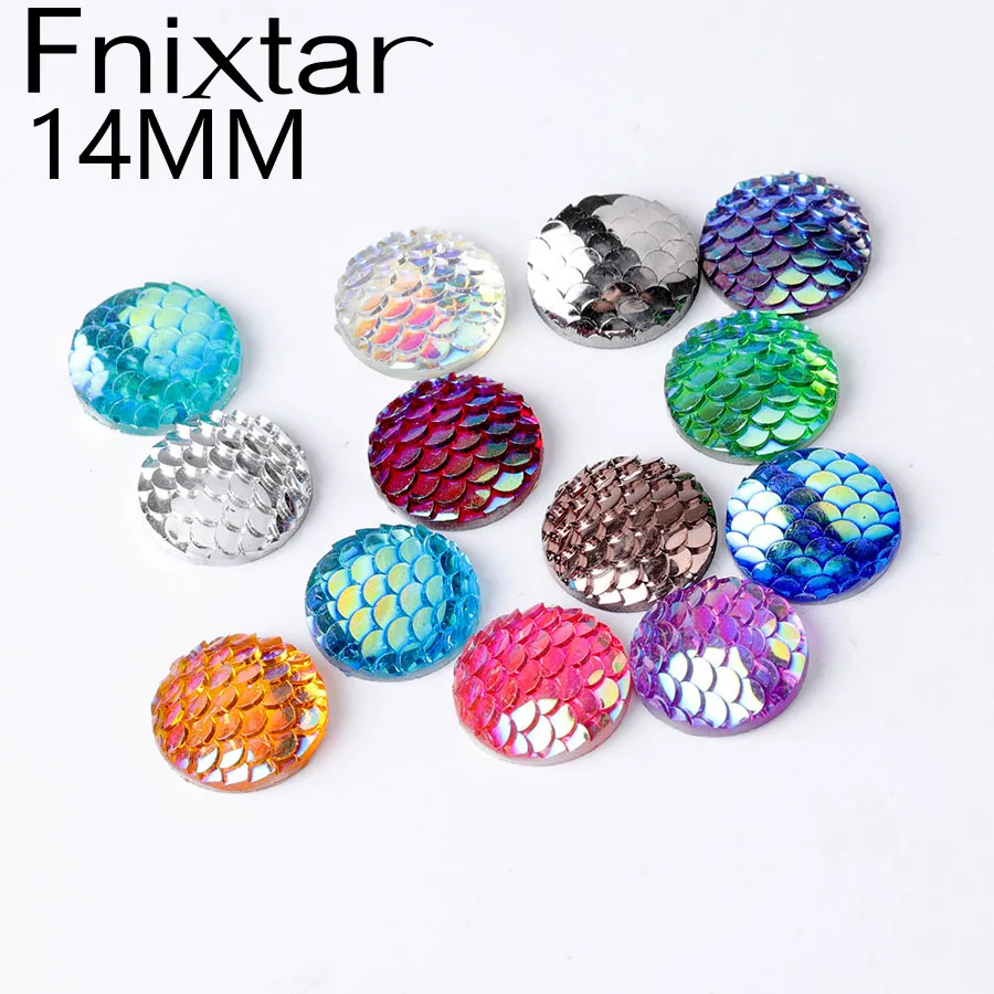 Fnixtar 14 мм круглые кабошоны из смолы рыбные чешуи плоская спина кабошон
