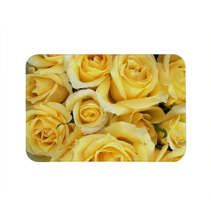 Дверной коврик Цветочный Желтый Розовый 3D для ванной с принтом