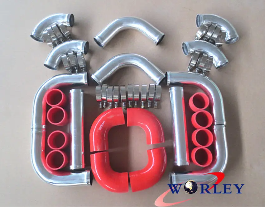 

FOR 2" 51 mm Aluminum Universal Intercooler Turbo Piping+red hose+T-Clamp kits
