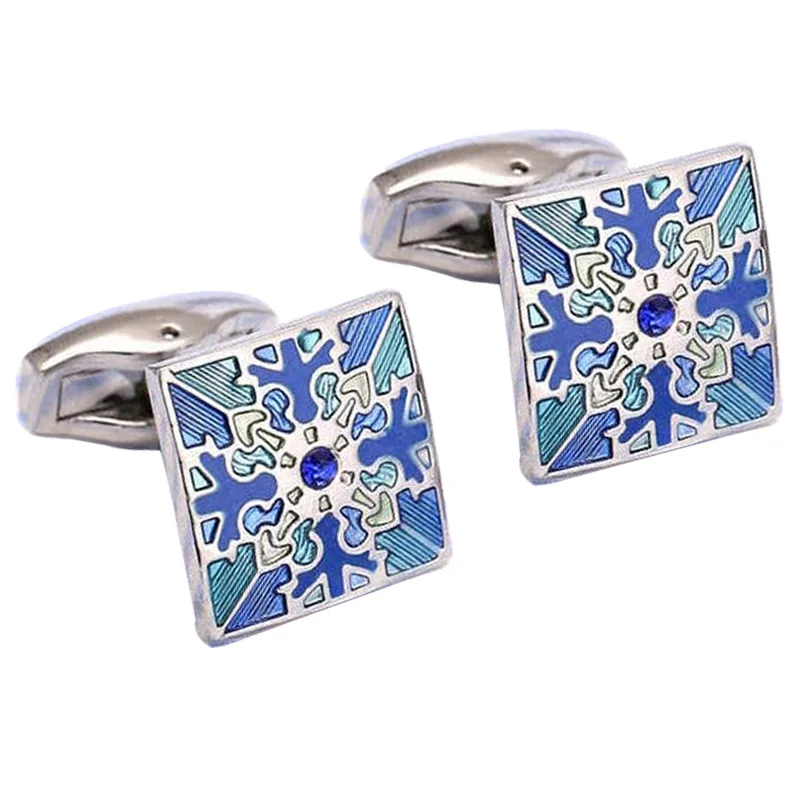 Высокое качество Мужские Запонки серебряное покрытие синяя картина квадратная