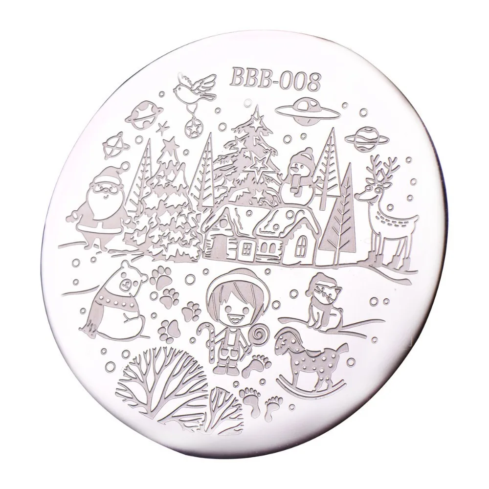 BeautyBigBang 5,6*5,6 см круглый Рождественская серия 3 ногтей штамповки пластины-шаблоны полировка изображений передачи DIY Инструменты для нейл-арта