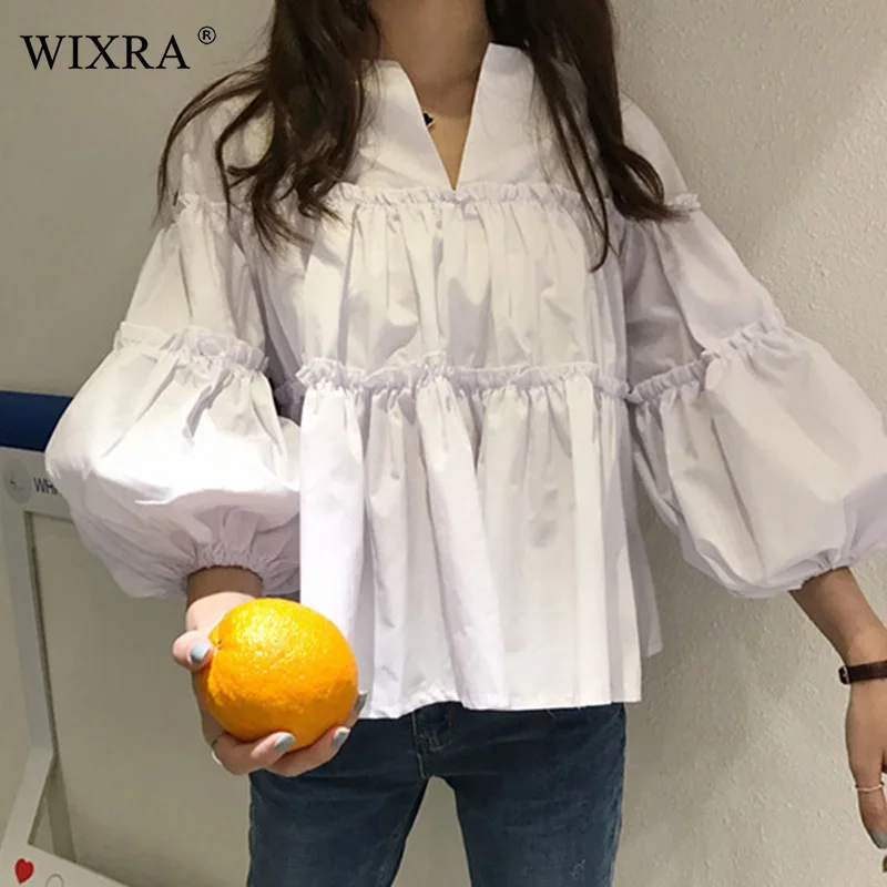 Wixra Женская свободная длинная блуза с пышными рукавами одноцветная длинным