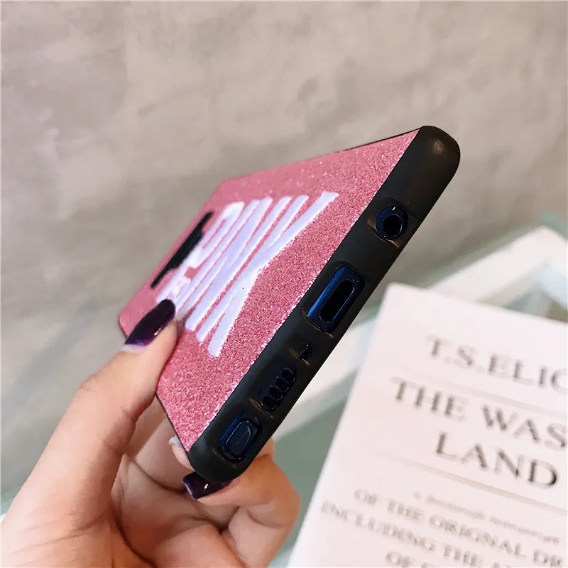 hot Luxury PINK Brand Glitter Embroidery Leather Fashion Hot Cute Pink Case for Samsung Galaxy S8 S9 Plus note 9 Phone cases |