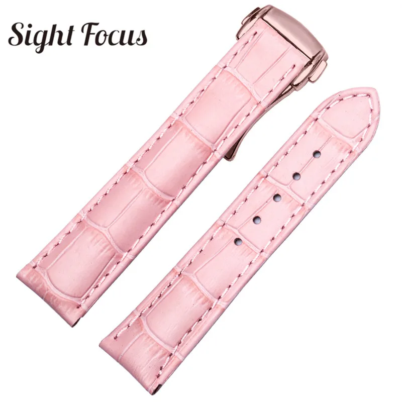 Pink Rosegold 18 мм глянцевый женский кожаный ремешок для часов Omega ремешок для часов женский браслет фиолетовый красный черный коричневый белый розовый женский ремень - Цвет ремешка: Pink Rosegold