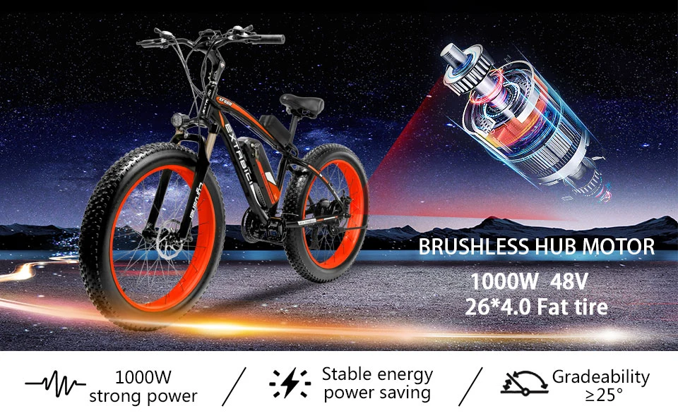 Cyrusher XF660 1000 Вт полная подвеска E велосипед fat tire 21 скоростей механический дисковый тормоз Электрический велосипед