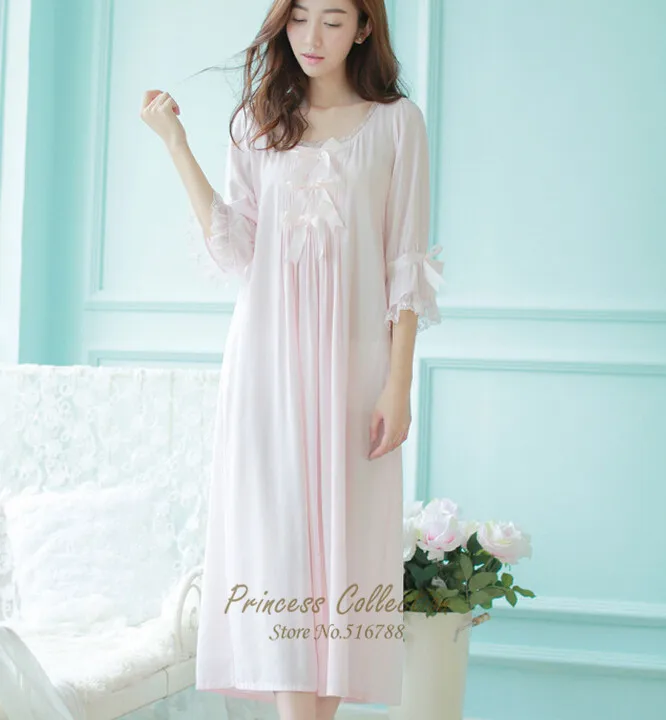 Бесплатная доставка ночная рубашка принцессы Женская белая длинная Пижама из