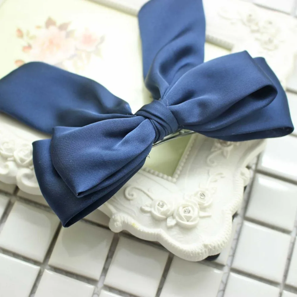 Fashionable dark blue barrettes big adorable bow knot hair clips women girls solid accessories wholesale |