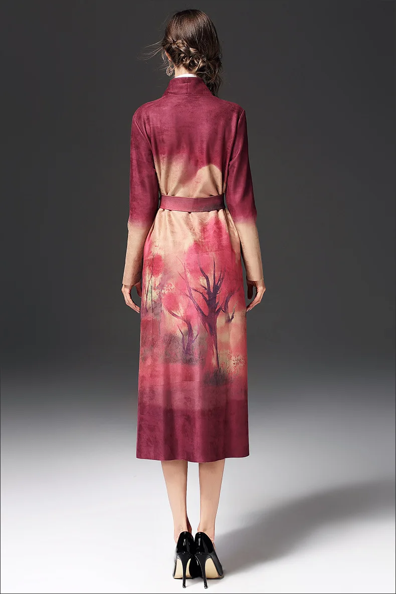 2017 Женский Длинный замшевый плащ с поясом осенняя ветровка тонкое длинное пальто