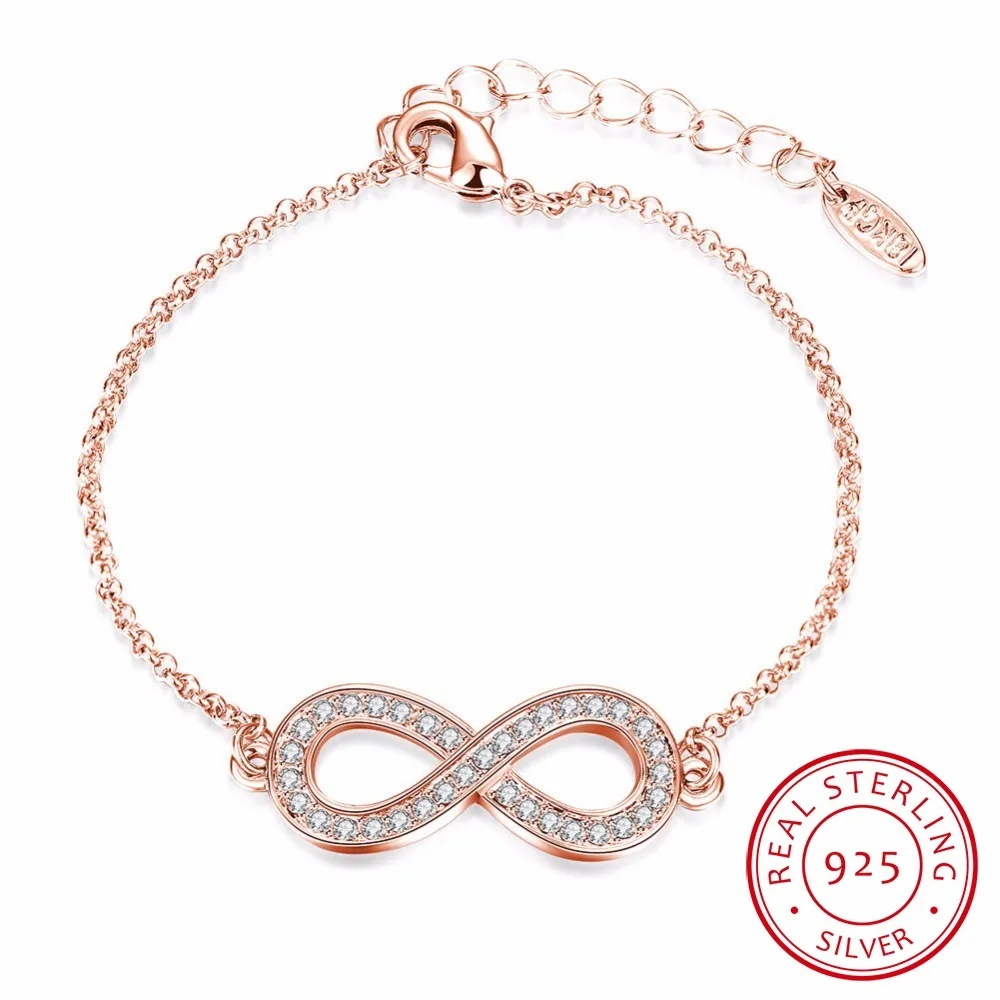 

Lekani Hot Sale 925 Sterling Silver Endless Love Infinity Chain Link Adjustable Women Bracelet Luxury Silver Fine Jewelry
