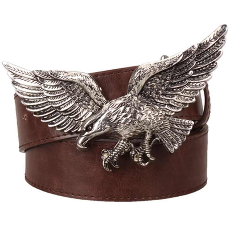 Крутой ремень с большой головой, Большой Летающий орел, пряжка с металлическим орлом, модный мужской кожаный ремень, ремень в стиле панк-рок