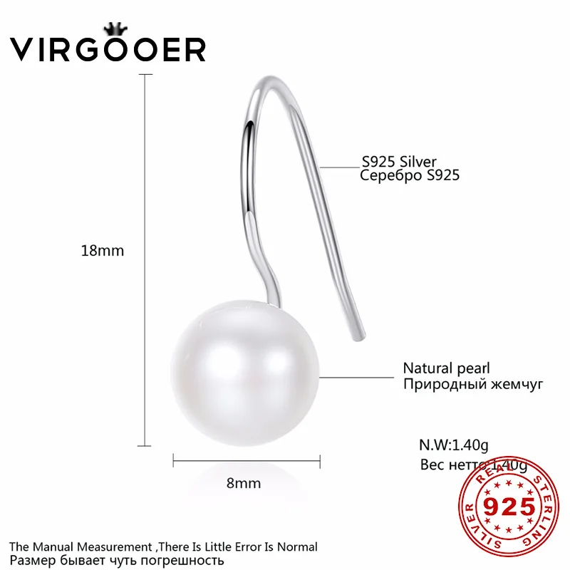 Virgooer 925 Висячие серьги из серебра пробы для женщин круглые с натуральным