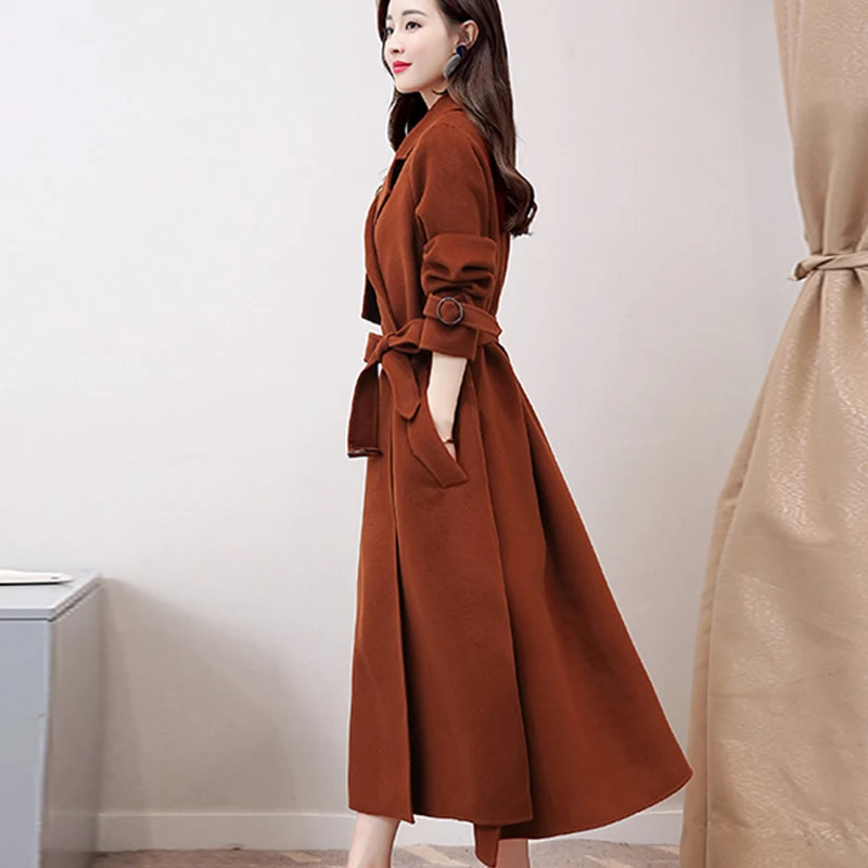 Новинка 2017 осенне зимняя шерстяная куртка женское длинное пальто с поясом модное