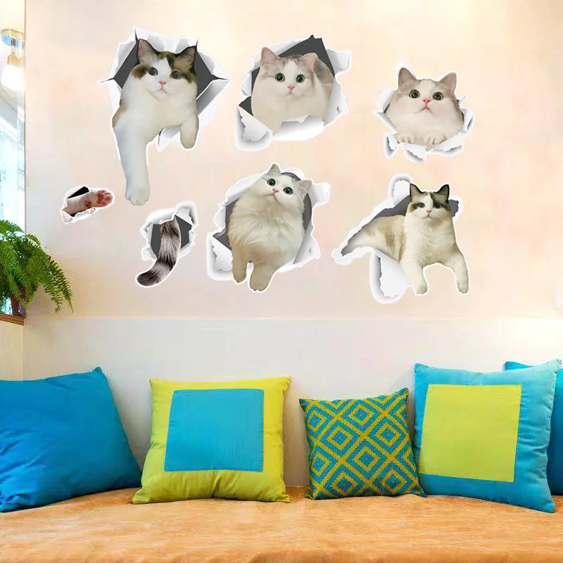 DIY мультфильм белый стикер на стену с кошкой милые животные украшения дома