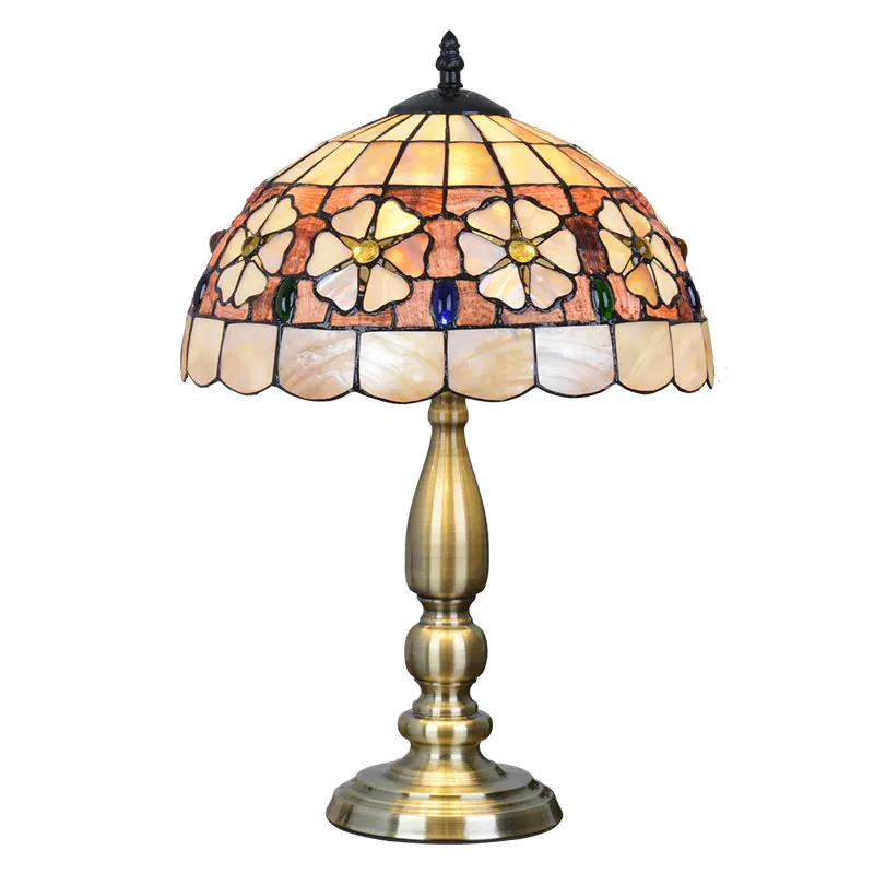 

12 Inch Tiffany table lamp Mediterranean shell paste glass lampshade desk lamp bedside lamp E27 110-240V 0091