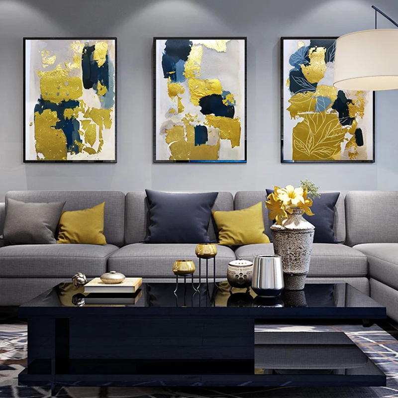Абстрактный домашний декор Золотая Картина на холсте постер и печать в