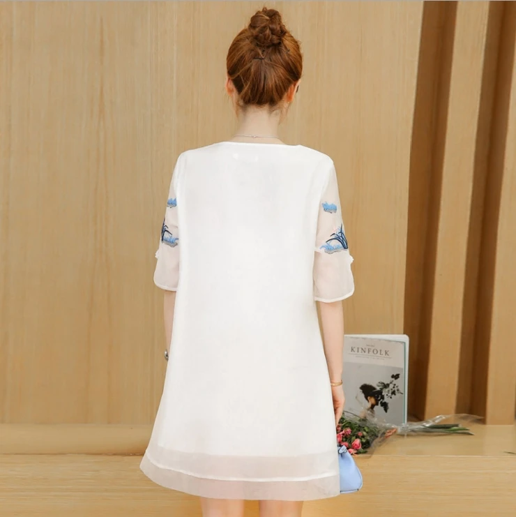 2018 summer retro Chinese wind cranes flowers are thin embroidered dresses female | Женская одежда