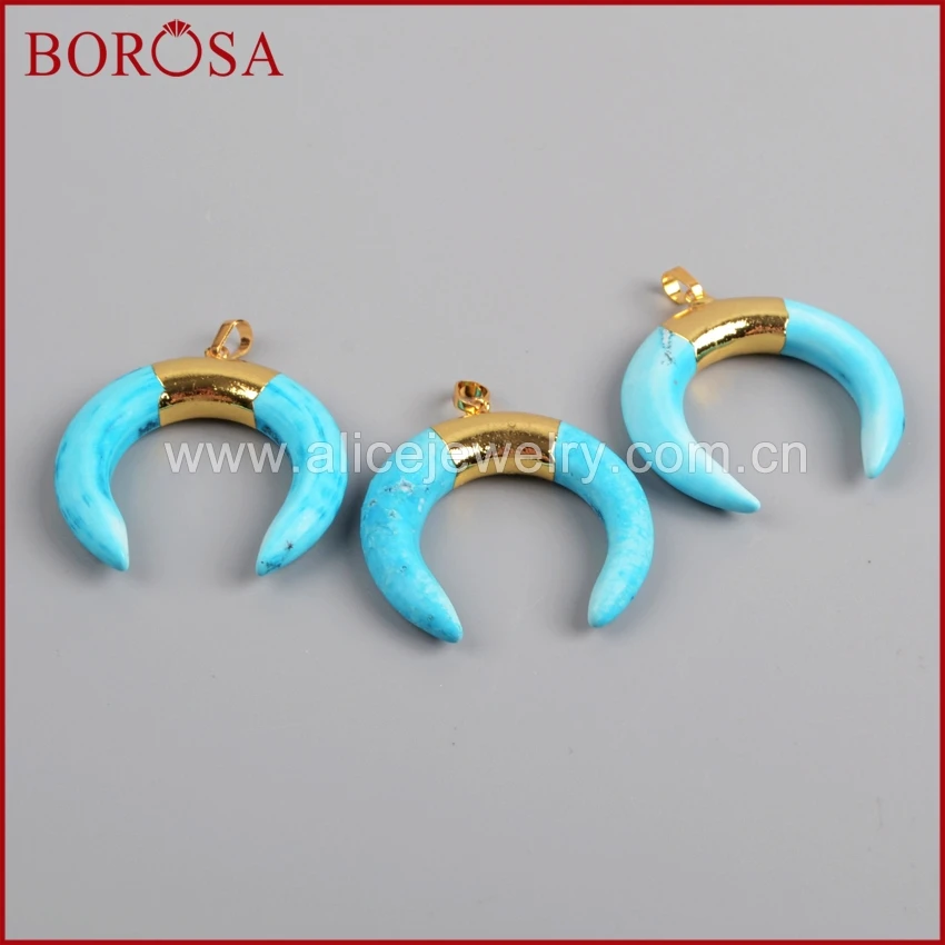 BOROSA золотистые друзы синий цвет Howlite камень полумесяц рожок Модный кулон бусы для