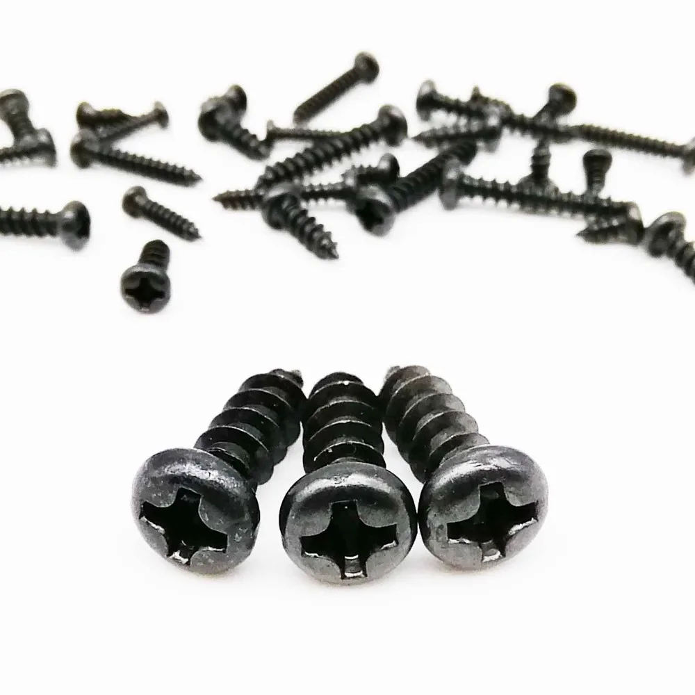 100pcs M2 M2.6 M3 M3.5 Black Zinc-plated Steel Mini Micro Phillips Flat Countersunk Cross Round Pan Head Self tapping Wood Screw