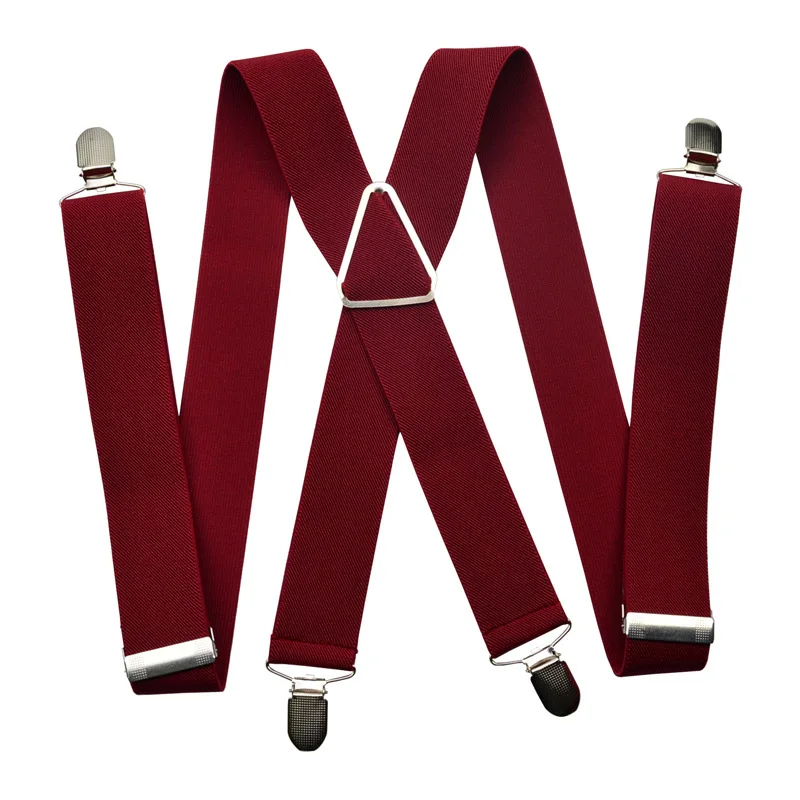 Wine Red Модные мужские подтяжки 3,5 см ширина 4 зажима и унисекс подтяжки черные подтяжки для взрослых - Цвет: Wine Red