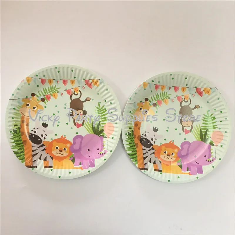 7inch plate 20pcs 20 шт./лот мультфильм животных одноразовая 7 дюймовая пластина бумажная пластина Джунгли животных зоо двухдневная детская душевая пластина столовые приборы для вечеринки - Цвет: 7inch plate 20pcs