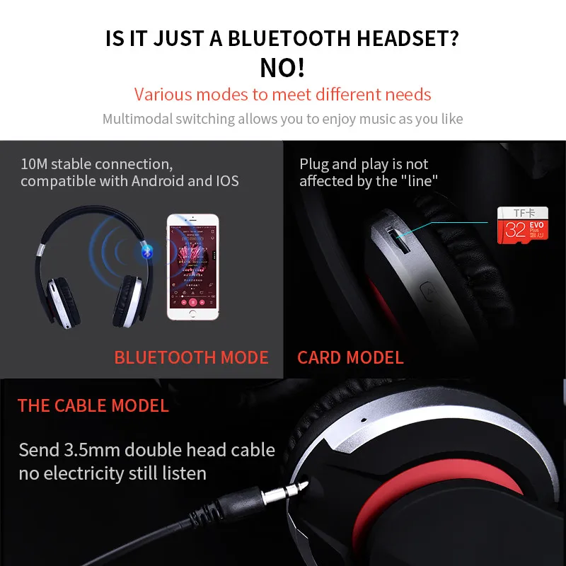 MH7 Bluetooth беспроводные наушники Складные стерео игровая гарнитура с микрофоном Поддержка TF карты для IPad мобильного телефона