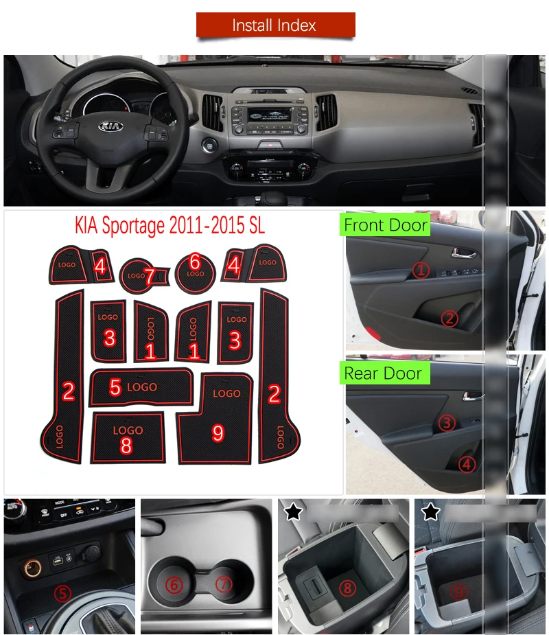 Противоскользящий коврик для разъема ворот резиновые подставки KIA Sportage 2011 2012 2013