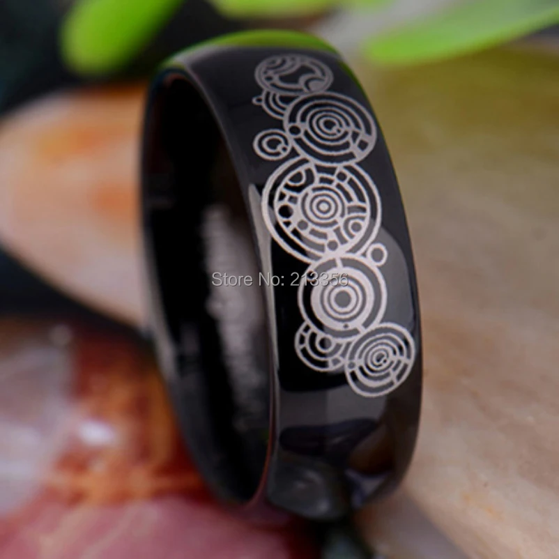 Free Shipping!USA Hot Sales E&ampC TUNGSTEN LUXURY JEWELRY 8MM COMFORT FIT BLACK DOME DOCTOR WHO TIME LORD WEDDING RING | Украшения и