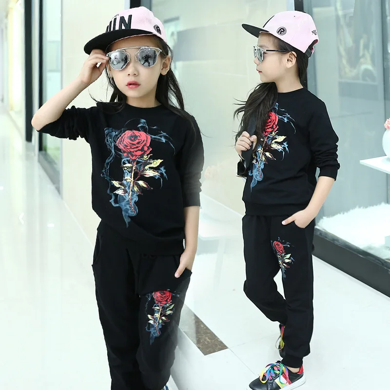 Комплекты одежды для девочек хлопковая детская одежда с розами футболка