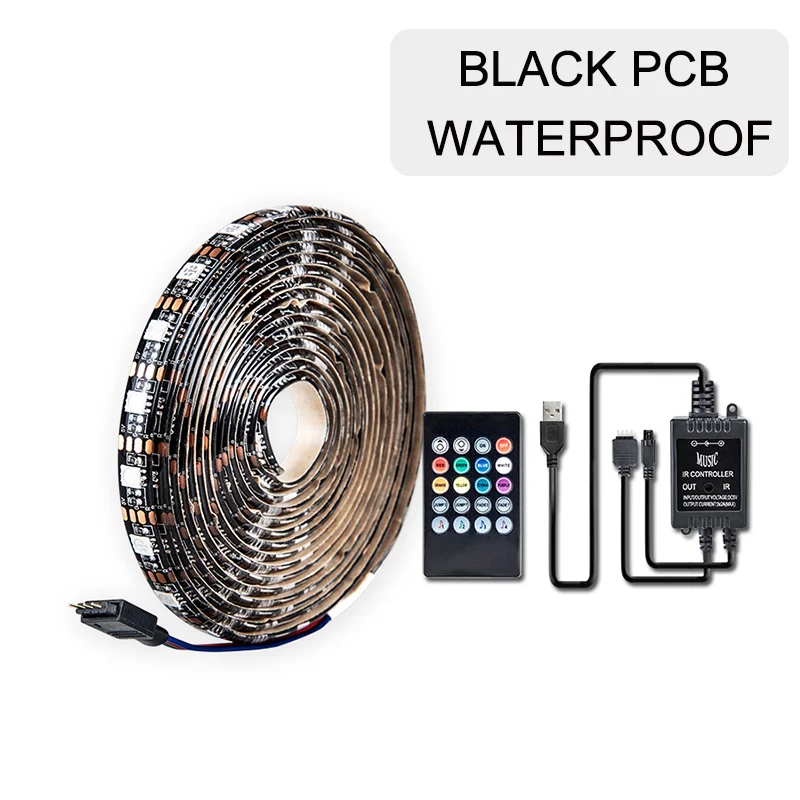 Black PCB IP65 USB СВЕТОДИОДНЫЙ светильник струна с музыкальным контроллером ИК-пульт 0,5 м 1 м 2 м 3M вечерние праздничные декоративные светодиодный светильник s DC 5 В IP20/IP65 светодиодные ленты - Испускаемый цвет: Black PCB IP65