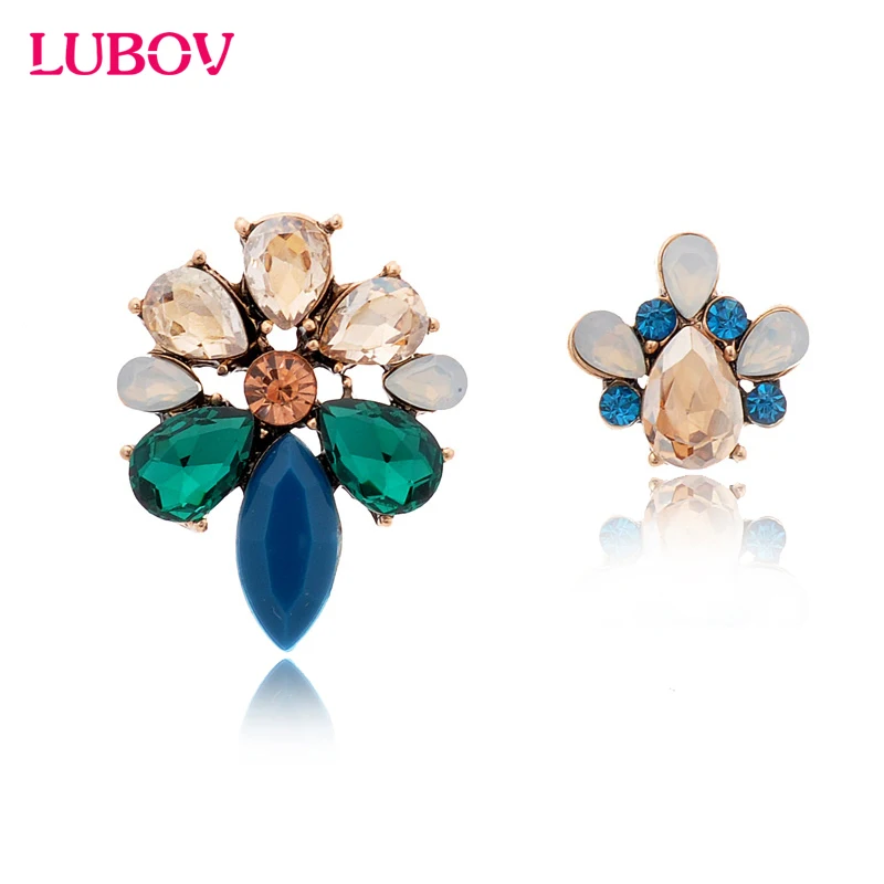 Vintage Punk Style Fashion Flower Stud Earrings Golden Crystal Diamante Women Asymmetry Gifts for Girls 2018 New | Украшения и