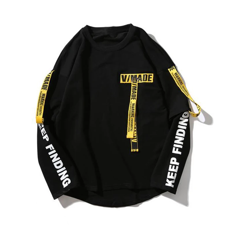 Black Newest Tide brand Eden T-shirt Men 3d Shirt Printing Letter Ribbon Harajuku Cotton Long Sleeve Punk T Shirt Fashion Casual Tops - Цвет: Black