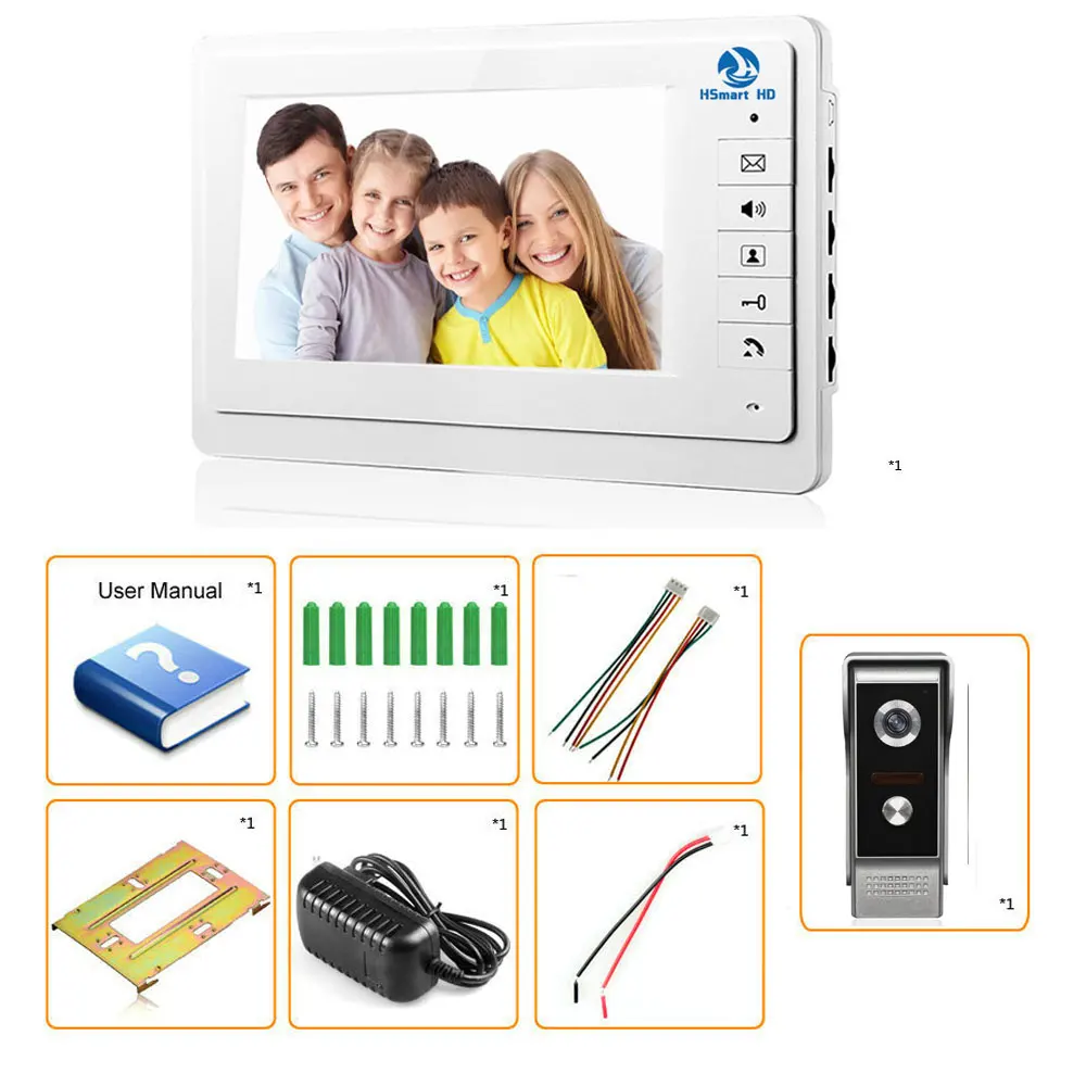 

7inch Color Screen Video Doorphone Door Bell Sperakerphone Intercom System Rainproof Metal IR HD 700TVL COMS Camera Door Phone