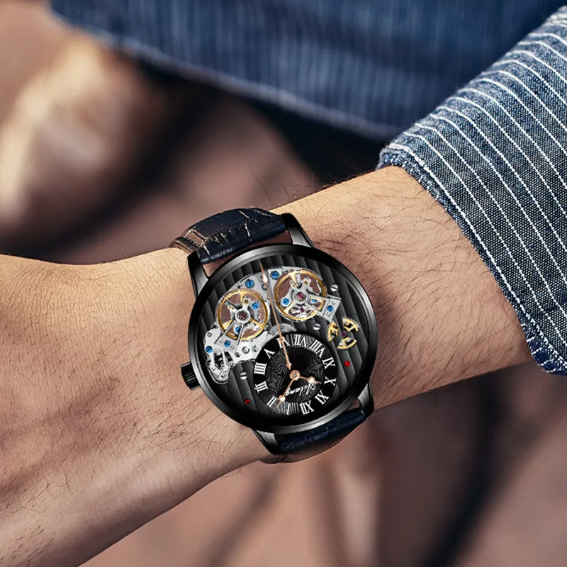 Часы AILANG Double Tourbillon оригинальные мужские автоматические часы Модные механические