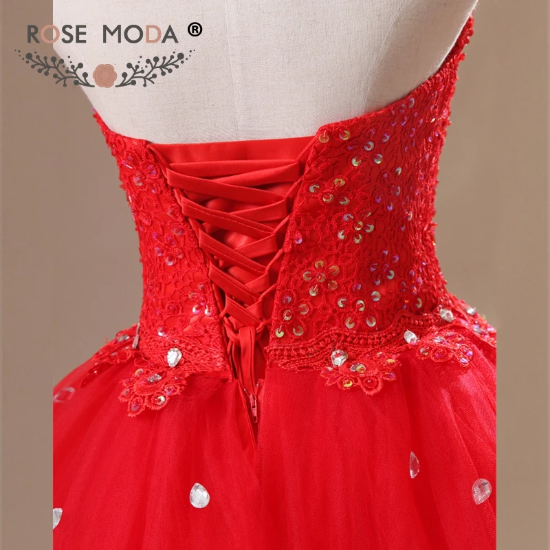 Роза Moda Холтер декольте кружевной топ красный пышные Тюль Quinceanera платье в пол кружевное бальное реальные фотографии