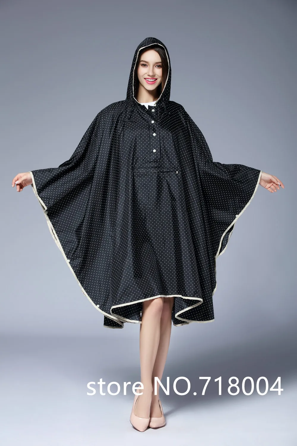 

Hooded Dots Cloak Raincoat Women Men Trench Coat Female Waterproof Backpack Rain Coat Ponchos Backpack Rainwear Riding Cloth