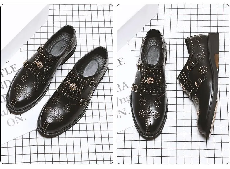 Туфли мужские классические без застежки повседневная обувь с заклепками