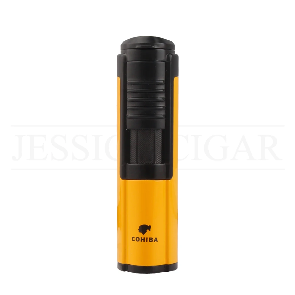 COHIBA 1 фонарь, зажигалка для сигар, металлическая мини Портативная многоразовая Бутановая газовая зажигалка, ветрозащитная сигаретная струйные зажигалки - Цвет: Цвет: желтый