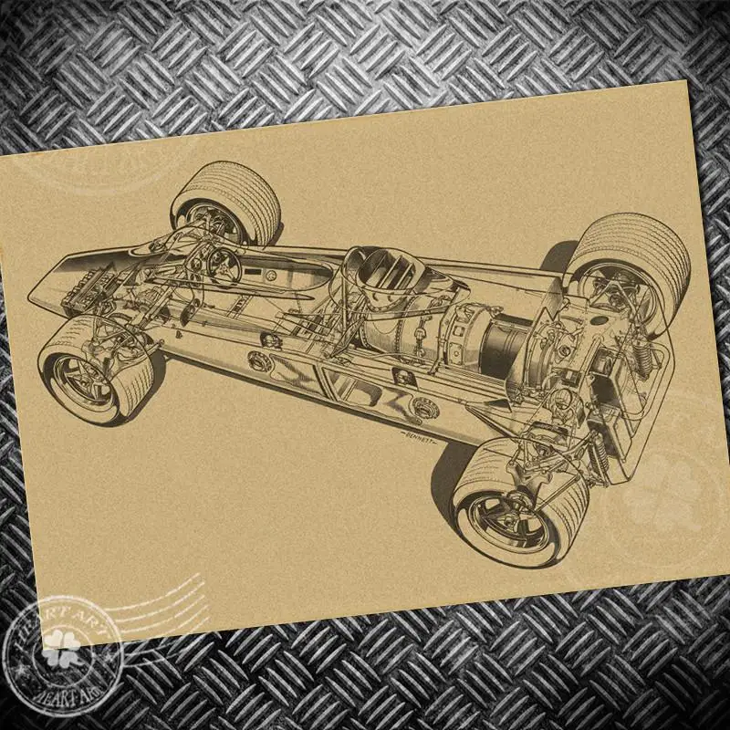 Винтажный постер F1 гоночный автомобиль 3D Перспектива Ретро Рисование крафт-бумага Классическая картина печать наклейка на стену