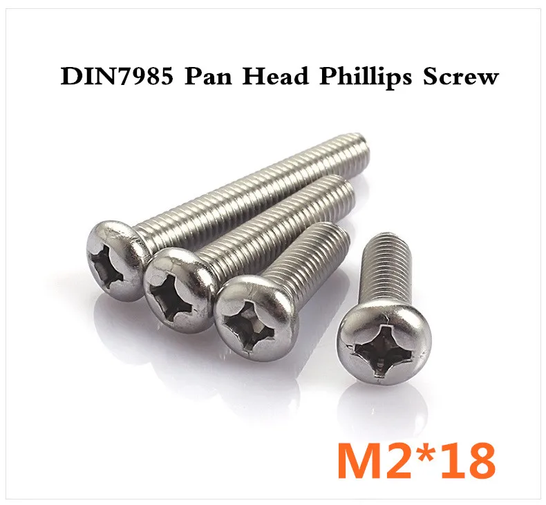 Винт 100 шт./лот DIN7985 M2 * 18 из нержавеющей стали A2 с панорамной головкой Phillips