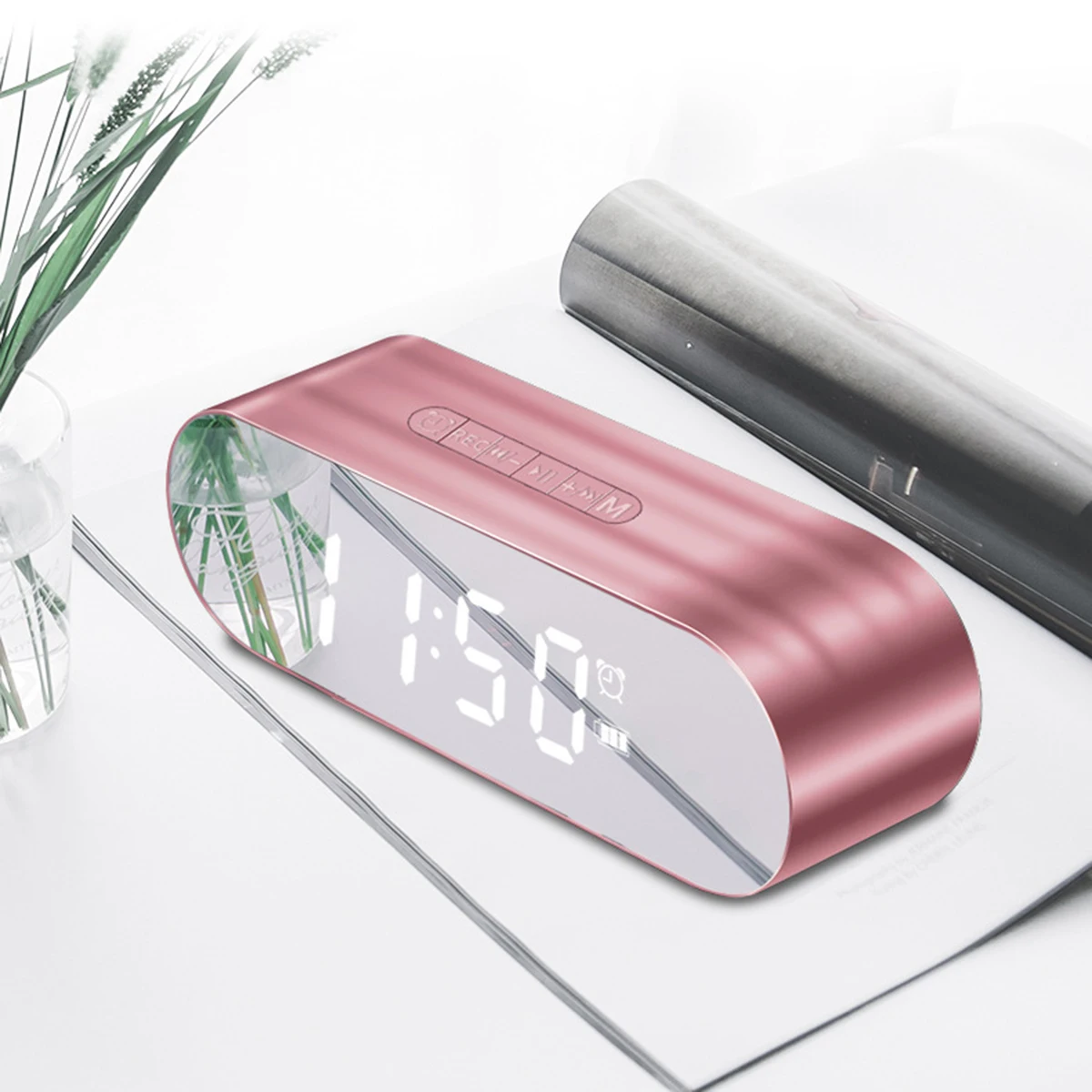 SOONHUA Многофункциональный Bluetooth динамик мини цифровой будильник fm-радио стильная зеркальная поверхность с AUX TF карта воспроизведения музыки