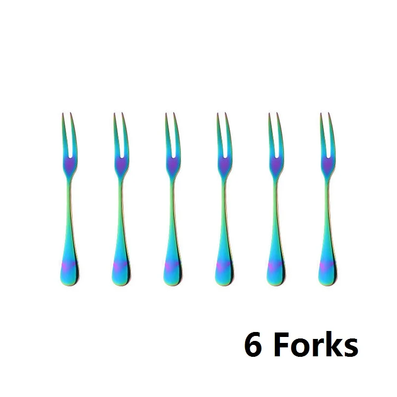 6pcs forks set 6 шт. вилка для фруктов и пирожных, десертная ложка, чайная ложка из нержавеющей стали, ложка для кофе, ложка, столовые приборы, ресторан, вечерние, кафе, рождественский подарок - Цвет: 6pcs forks set