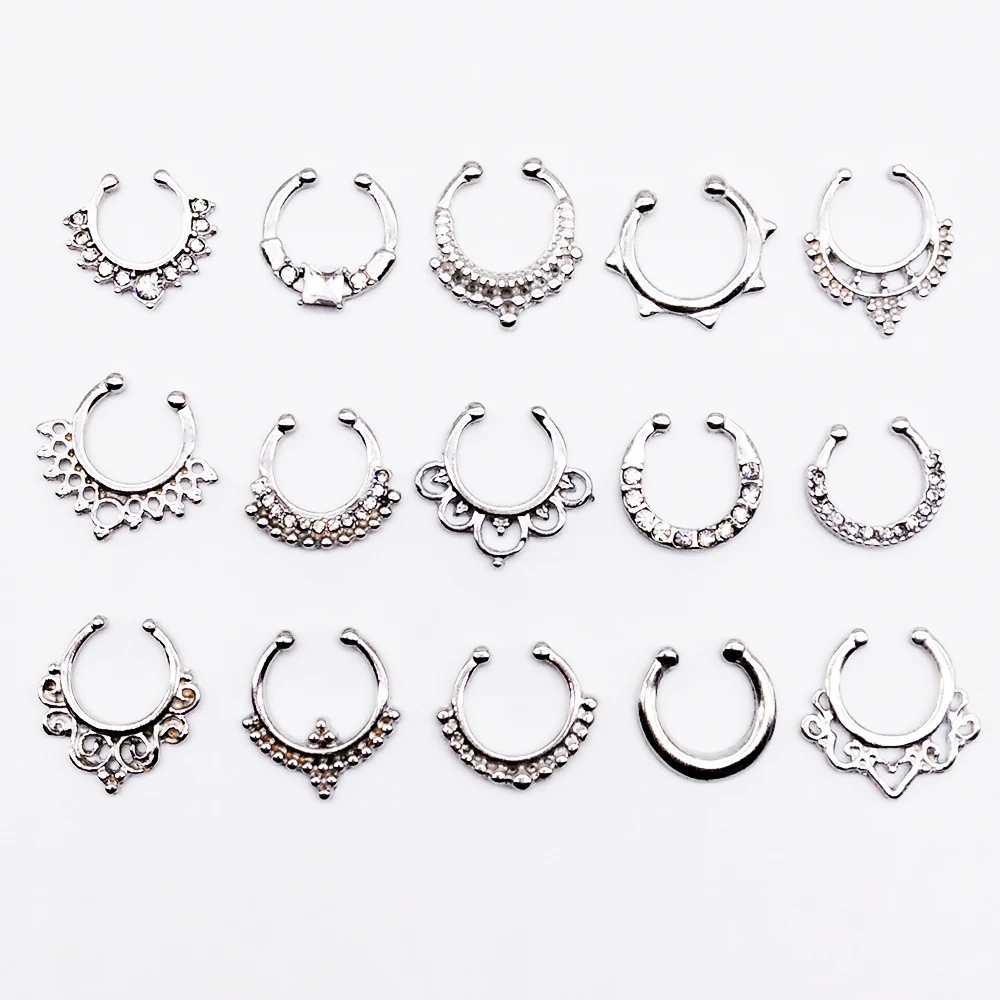 ZOEBER искусственное кольцо для носа с кристаллами посеребренный круглый