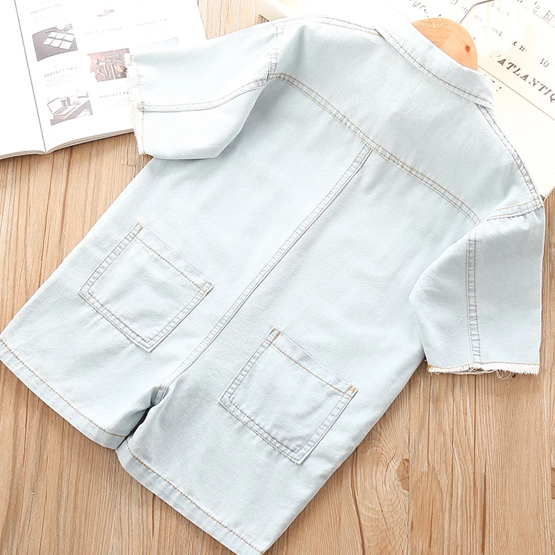Infants and young children summer new cotton jumpsuit children's single-breasted denim shorts | Детская одежда и обувь