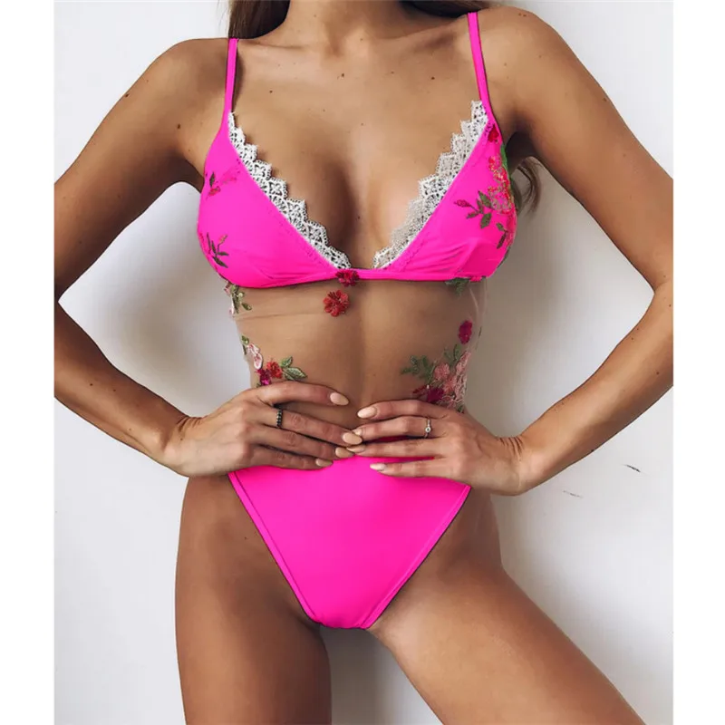 Женский купальник с вышивкой розы сетчатые лоскутные купальники сексуальный