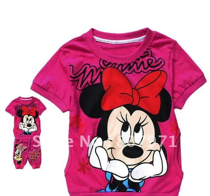 Minnie Mouse children's clothing cotton short-sleeved suit(18sets/lot).Free shipping | Мать и ребенок